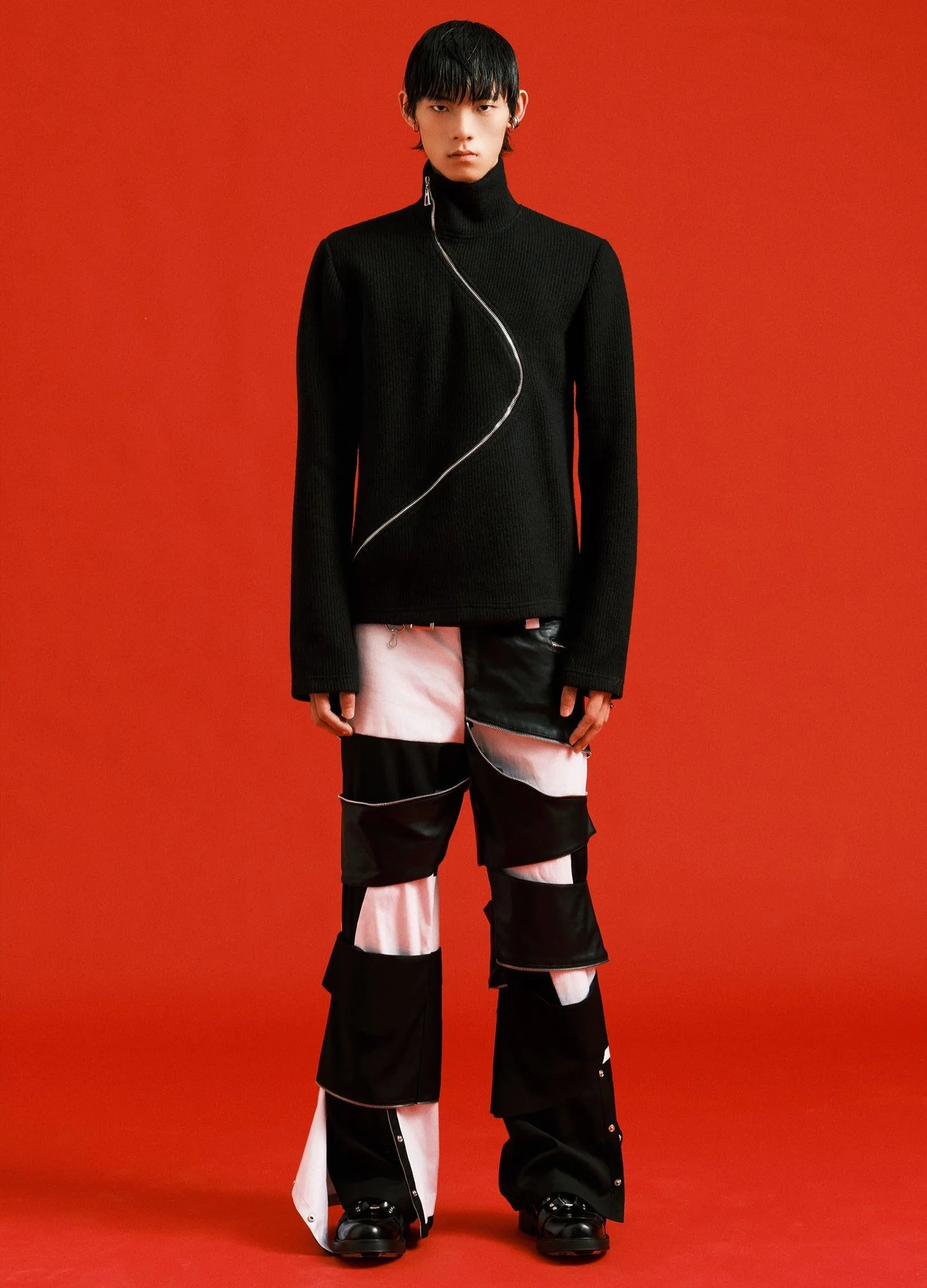 Unisex Wave-Patterned Zipper Turtleneck Jacket