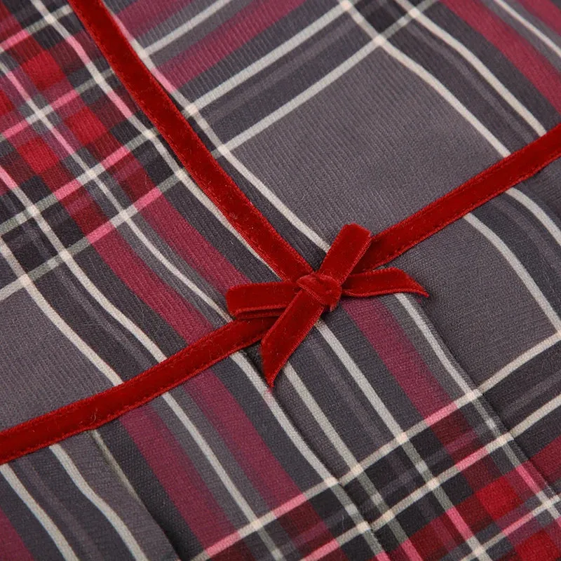 Vintage Plaid Aesthetic Bow Checkered Pleated Skirt