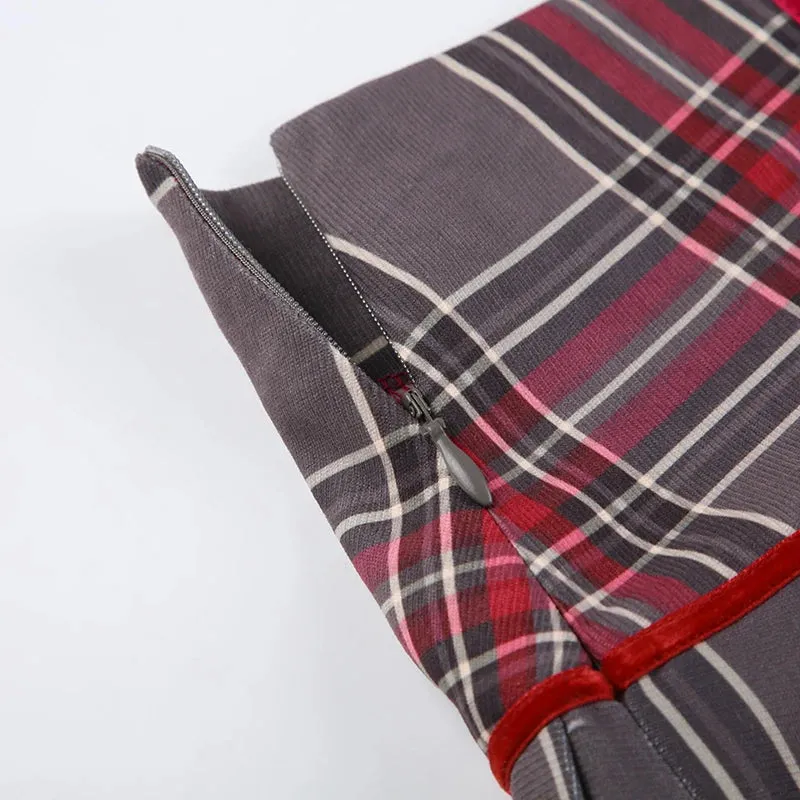 Vintage Plaid Aesthetic Bow Checkered Pleated Skirt
