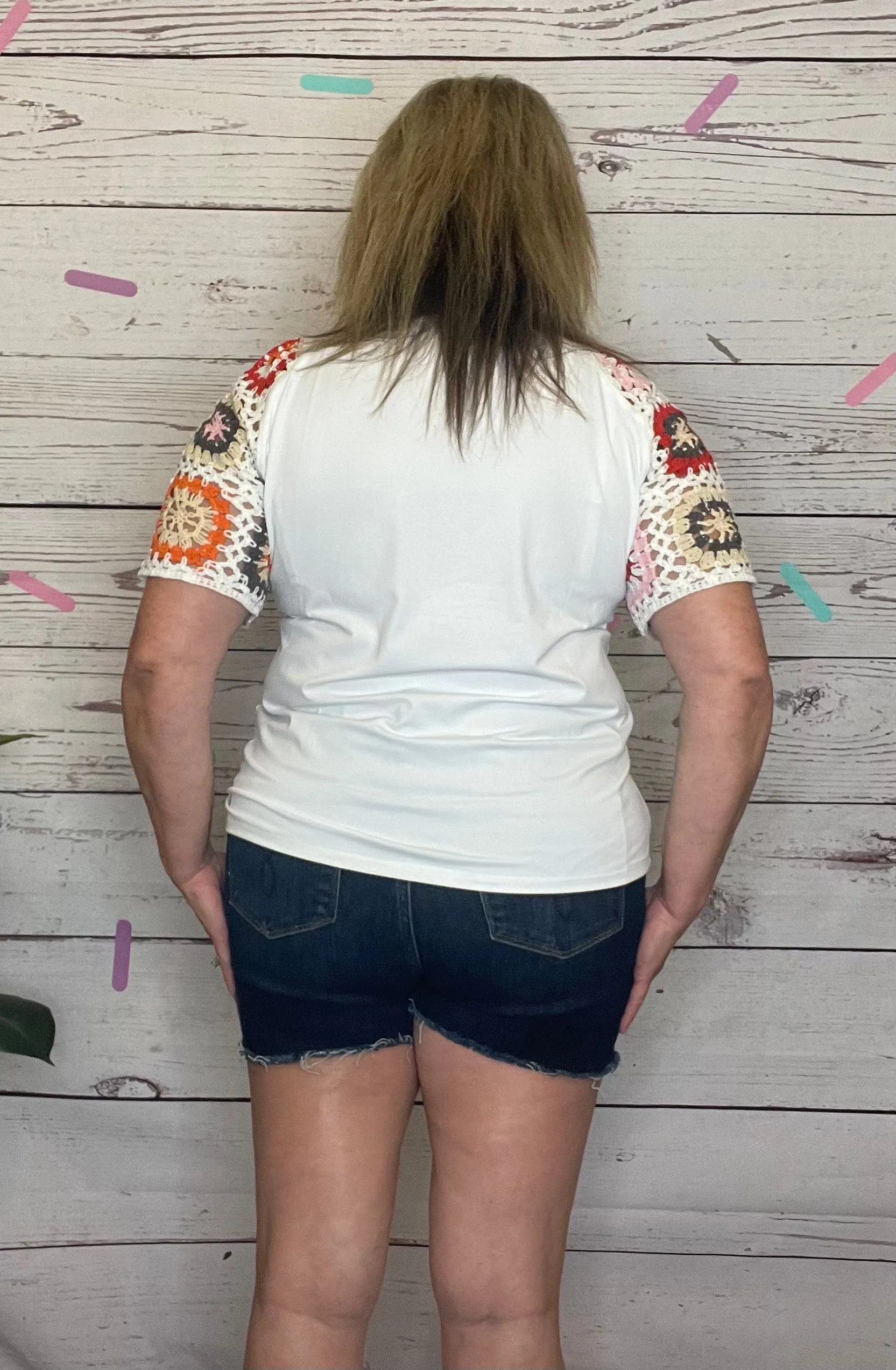 White Floral Crochet Sleeve Top