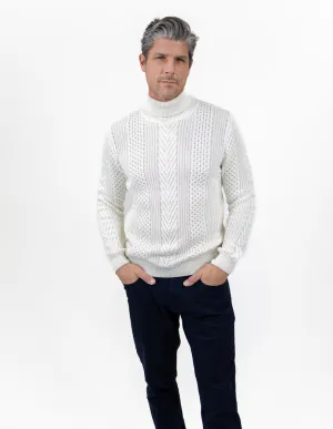 Winter White Cable Knit Turtleneck Sweater