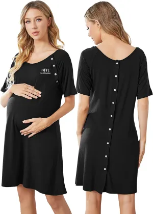 Women Maternity Nursing Dress | For Delivery, Labor, Hospital, and Breastfeeding, Dress with SINGLE SIDED Buttons