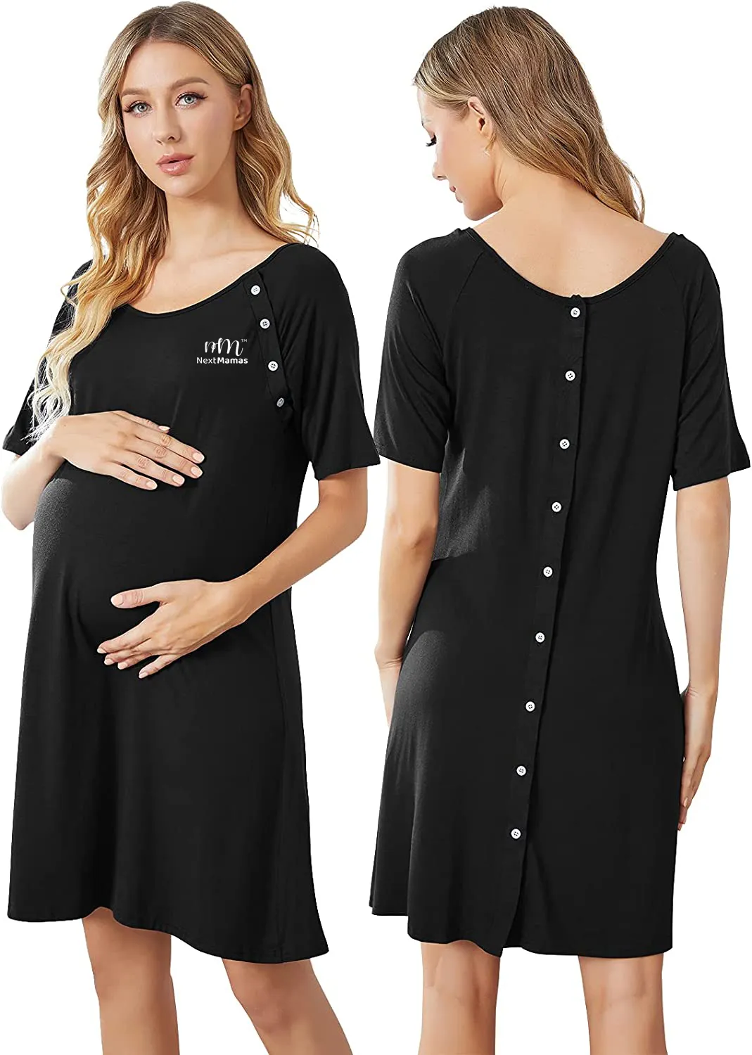 Women Maternity Nursing Dress | For Delivery, Labor, Hospital, and Breastfeeding, Dress with SINGLE SIDED Buttons
