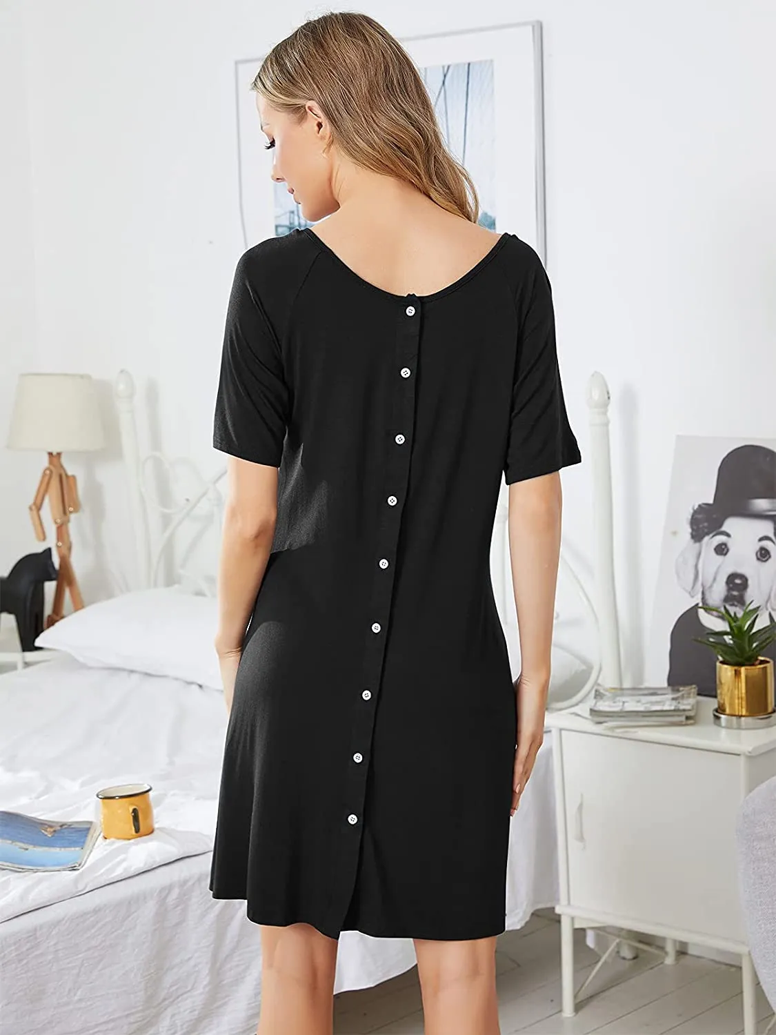 Women Maternity Nursing Dress | For Delivery, Labor, Hospital, and Breastfeeding, Dress with SINGLE SIDED Buttons