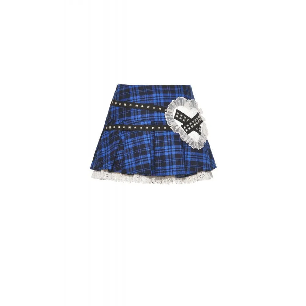 Women's Lolita Studded Plaid Pleated Skirt