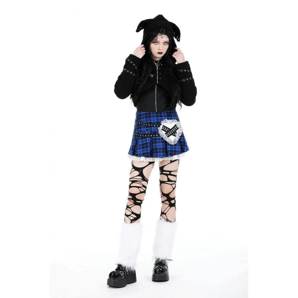 Women's Lolita Studded Plaid Pleated Skirt