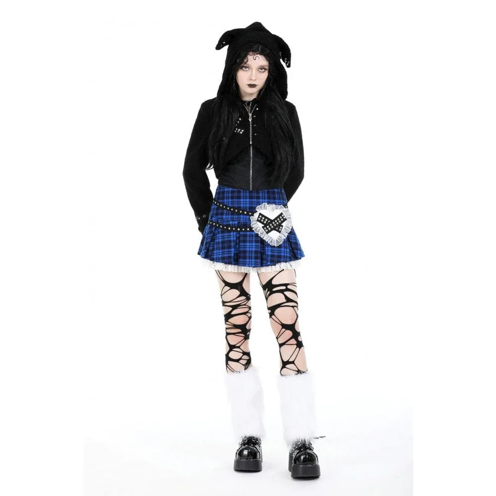 Women's Lolita Studded Plaid Pleated Skirt