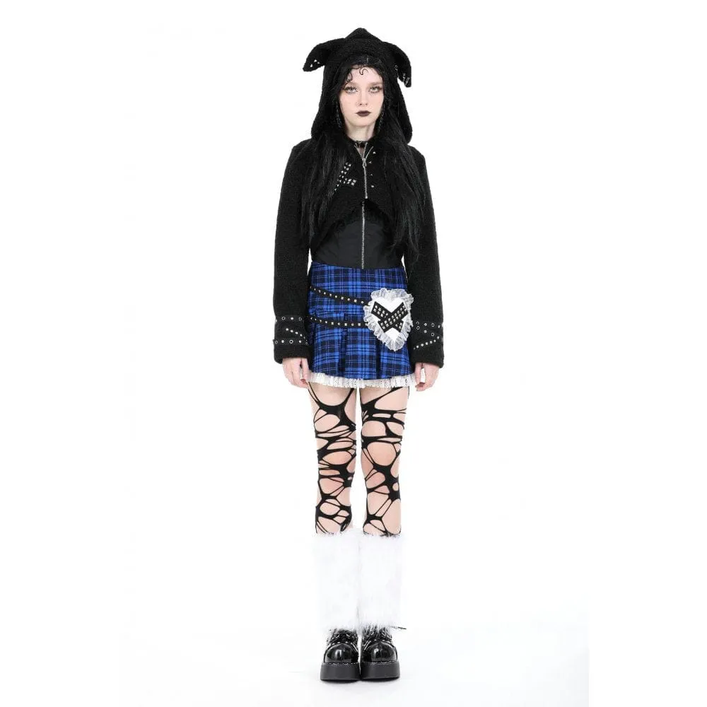 Women's Lolita Studded Plaid Pleated Skirt