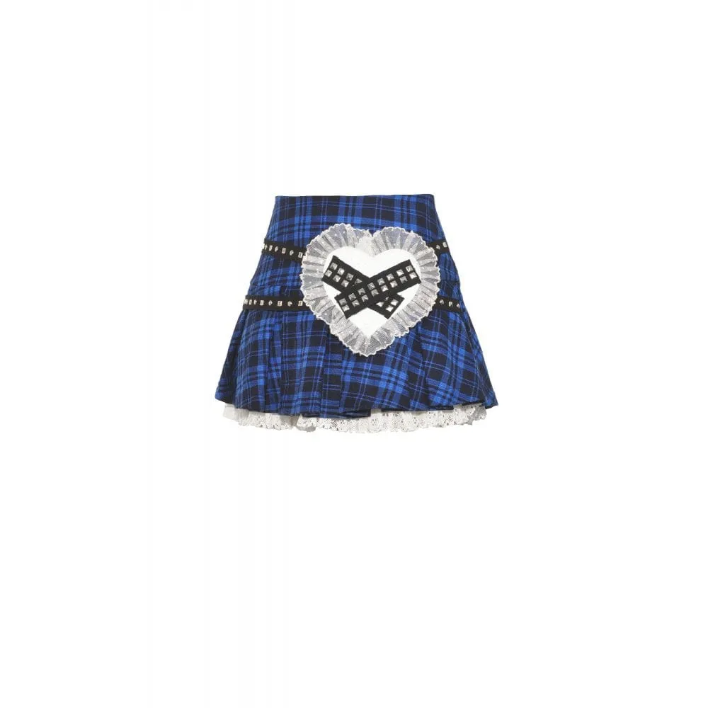 Women's Lolita Studded Plaid Pleated Skirt