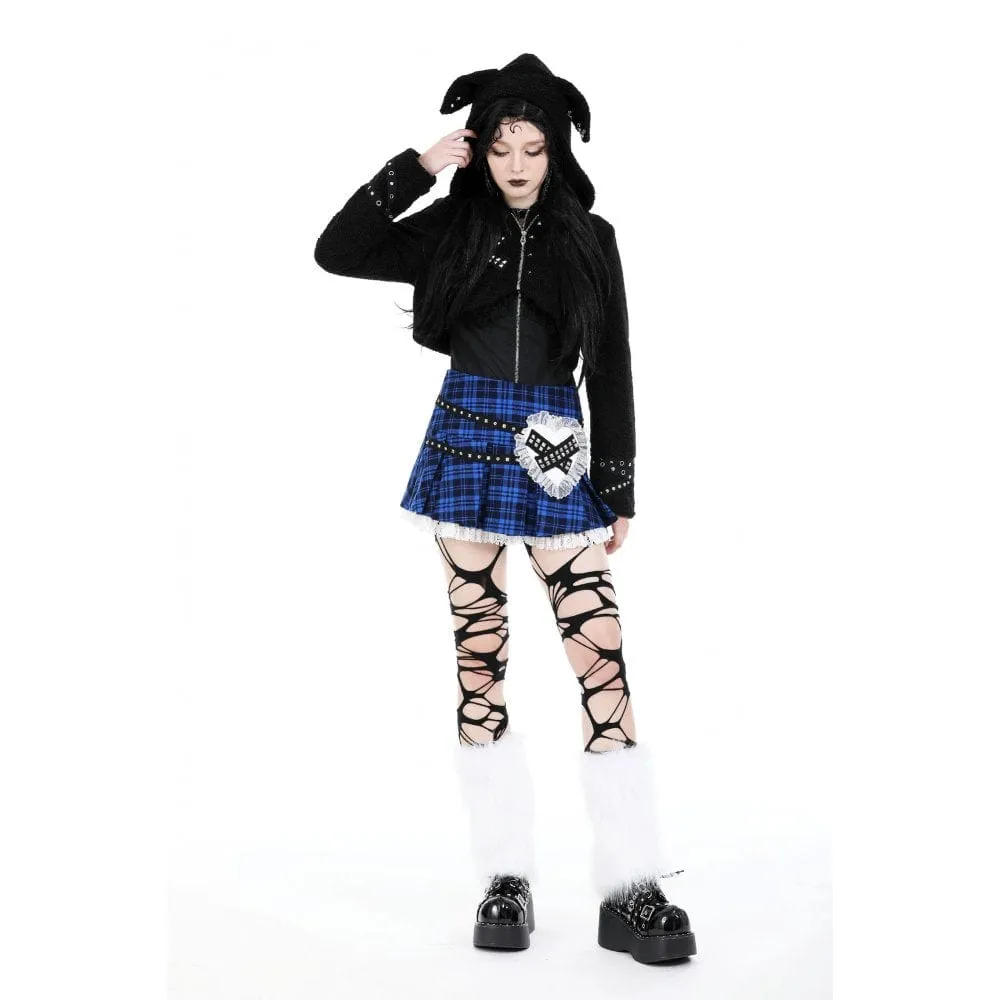 Women's Lolita Studded Plaid Pleated Skirt