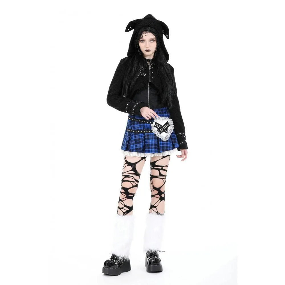Women's Lolita Studded Plaid Pleated Skirt